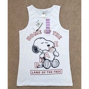 Nwt Peanuts Snoopy Home Of The Brave Land Of The Free Patriotic Tank Top White S